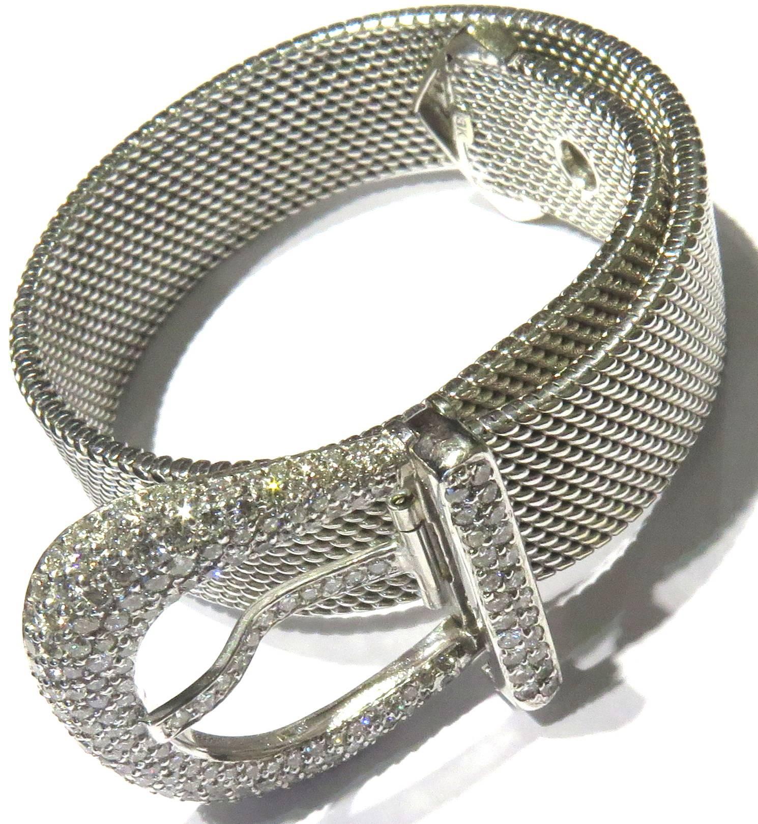 Timeless Diamond White Gold Mesh Heavy Buckle Bracelet 4