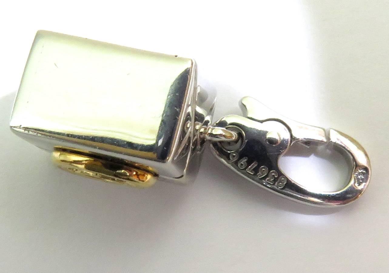 Cartier Double C Logo White and Yellow Gold Gift Box Motif Charm Pendant In Excellent Condition In Palm Beach, FL