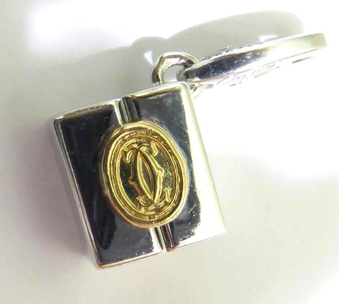 Cartier Double C Logo White and Yellow Gold Gift Box Motif Charm Pendant 3