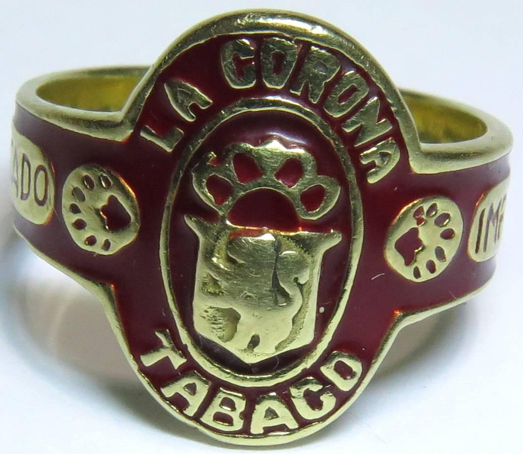 Women's or Men's Timeless Enamel Gold Cigar Band Ring La Corona Tabaco