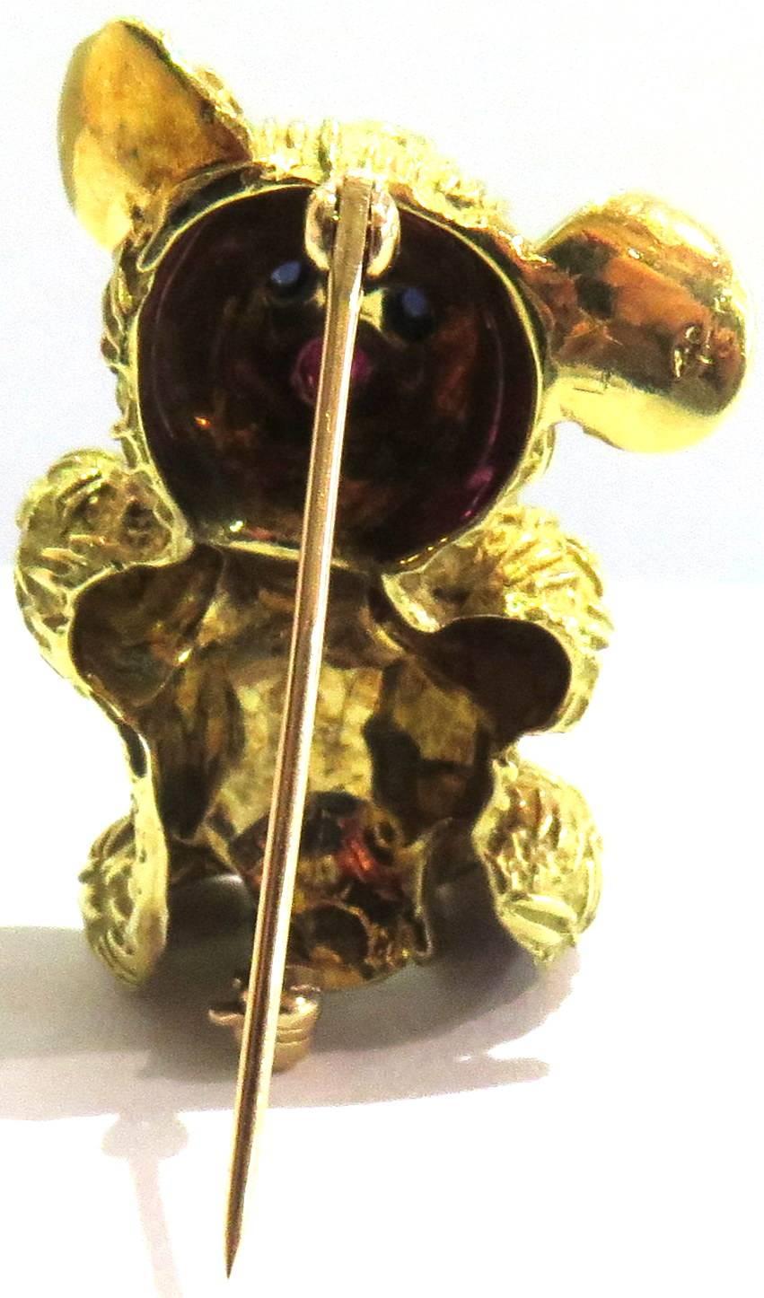 Adorable Gold Teddy Bear Pin with Ruby and Sapphires 2