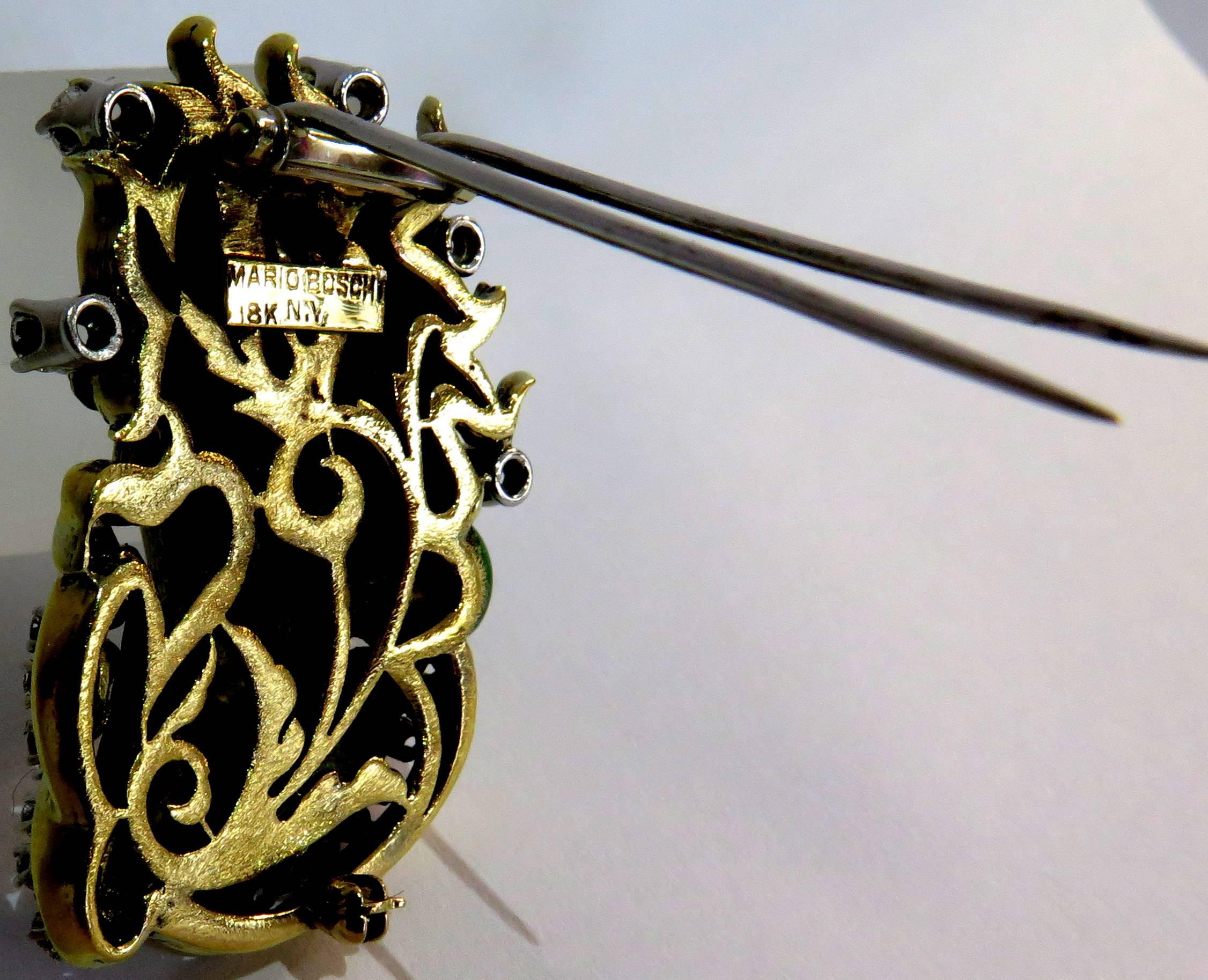Dramatic Mario Boschi Gold Medusa Diamond Enamel Snake Pin For Sale 1