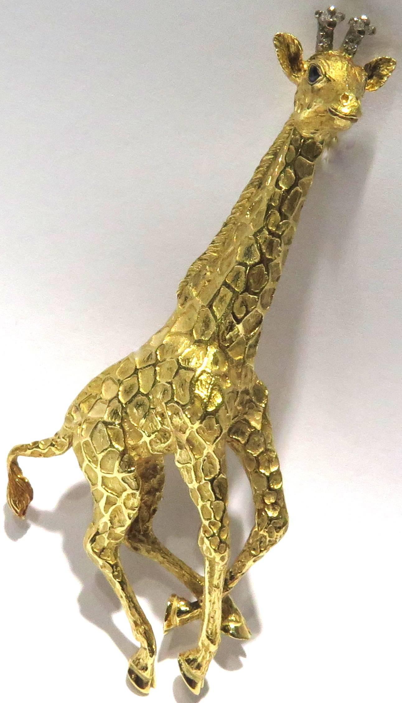 This playful giraffe by Tiffany and Company has the cutest little diamond ossicones around, and his texture is so realistic. He looks just like his relatives in the Serengeti. He has 2 sapphire eyes and 8 diamonds for his ossicones. 
This Tiffany