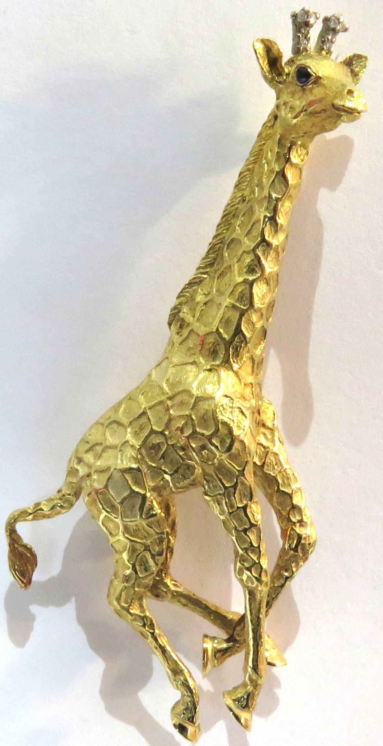 Women's or Men's Tiffany & Co. Diamond Sapphire Tall Giraffe in Motion Pin