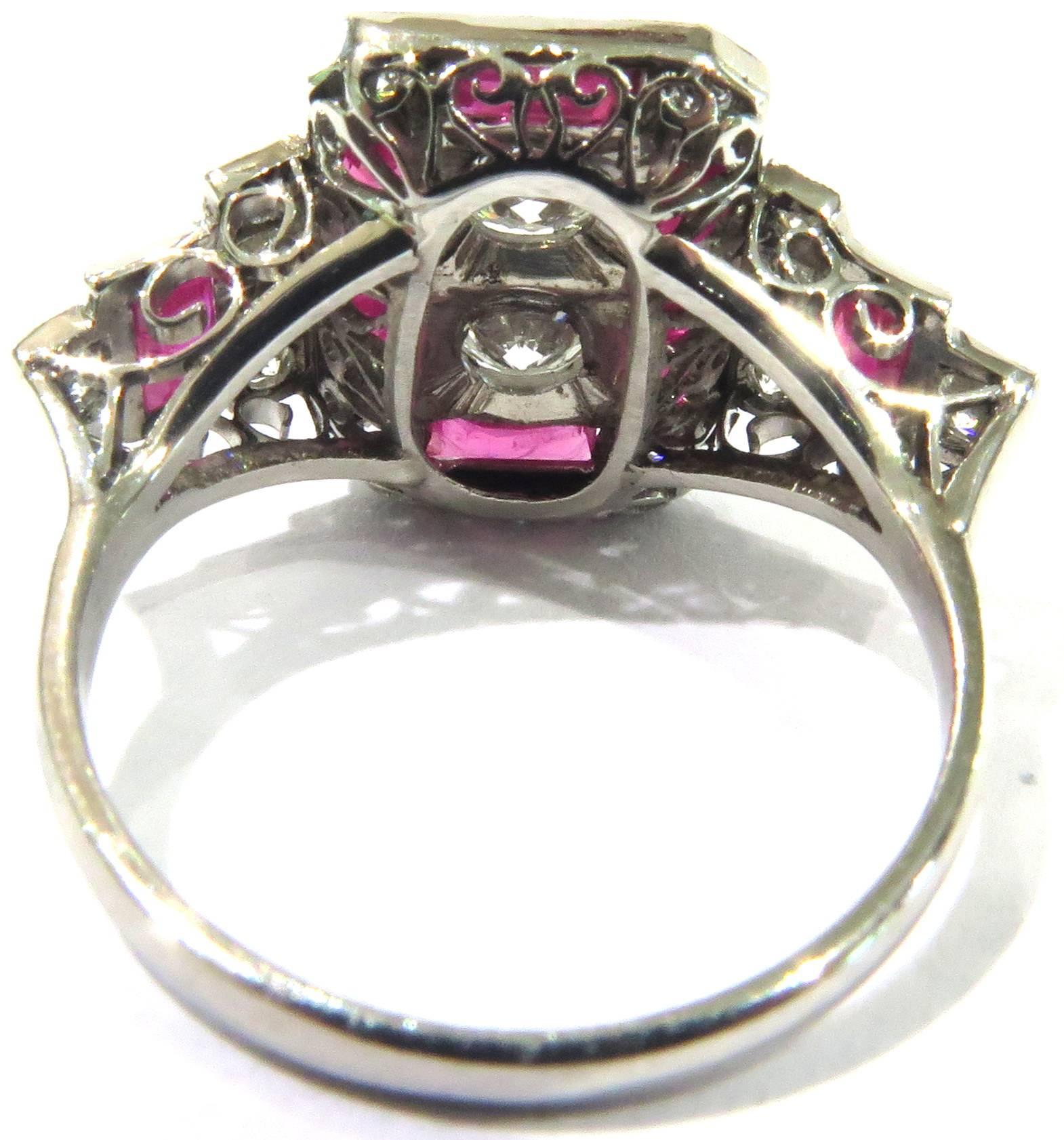 Art Deco Stunning Diamond Ruby Platinum  Ring