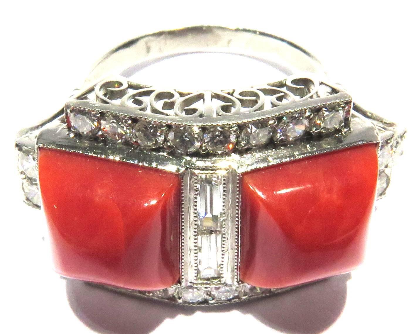 This ring is so much more breath taking in person. This platinum diamond coral ring is just everything anyone could ask for in a perfect ring. It's gorgeous beyond compare, very comfortable to wear, and extremely well made!  There are 1.60ct