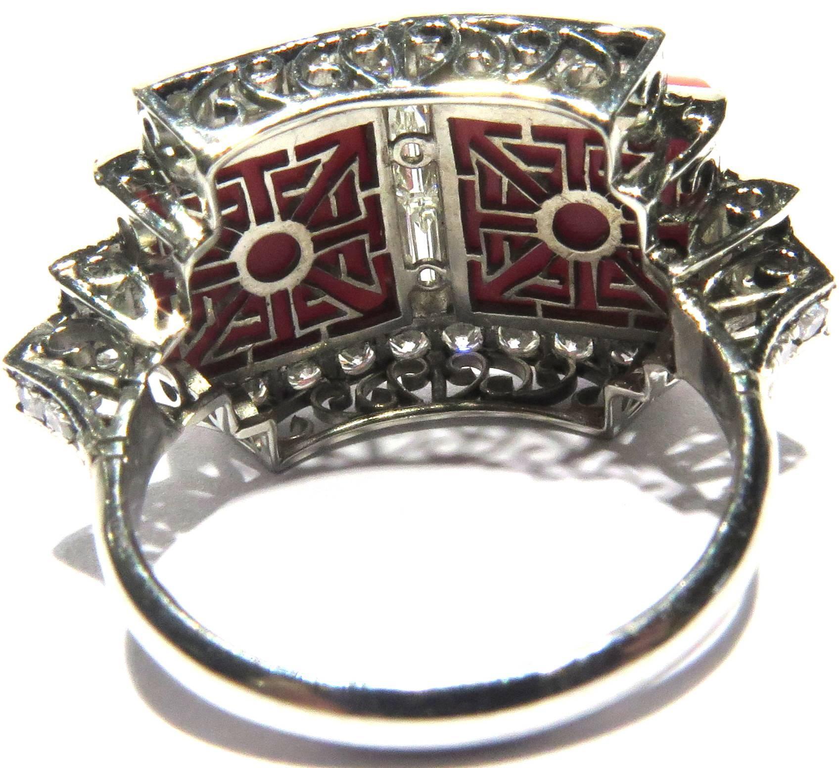 Superb Diamond Coral Platinum Ring In Excellent Condition In Palm Beach, FL
