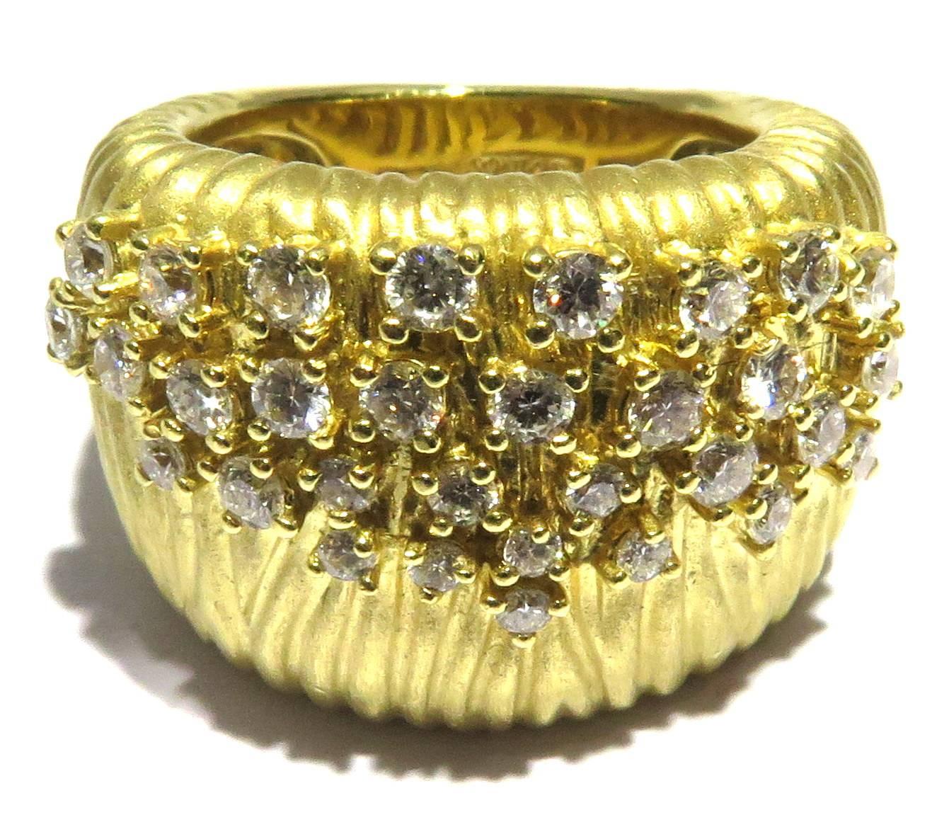 Modern Romantic Sonia B. Wide Gold Diamond Band Ring For Sale