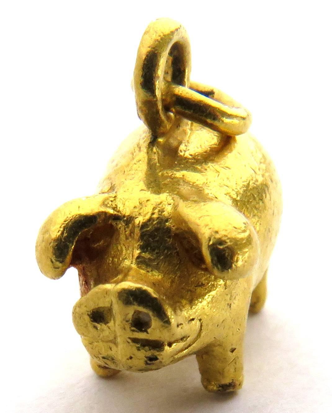 Women's or Men's Adorable 22 Karat Gold Pig Charm Pendant