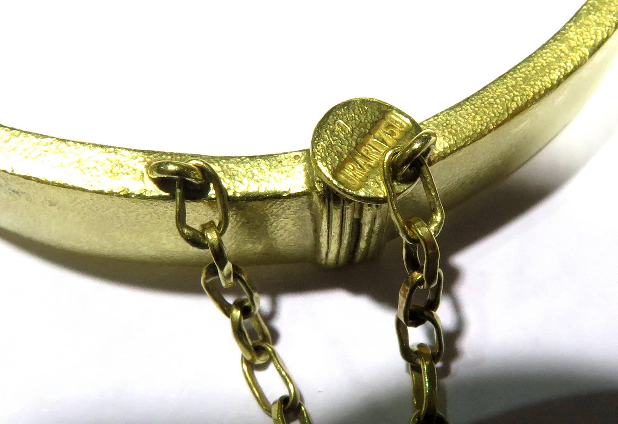Women's or Men's Unique Enamel Onyx Egyptian Motif Signed Yellow Gold Hinged Bangle Bracelet