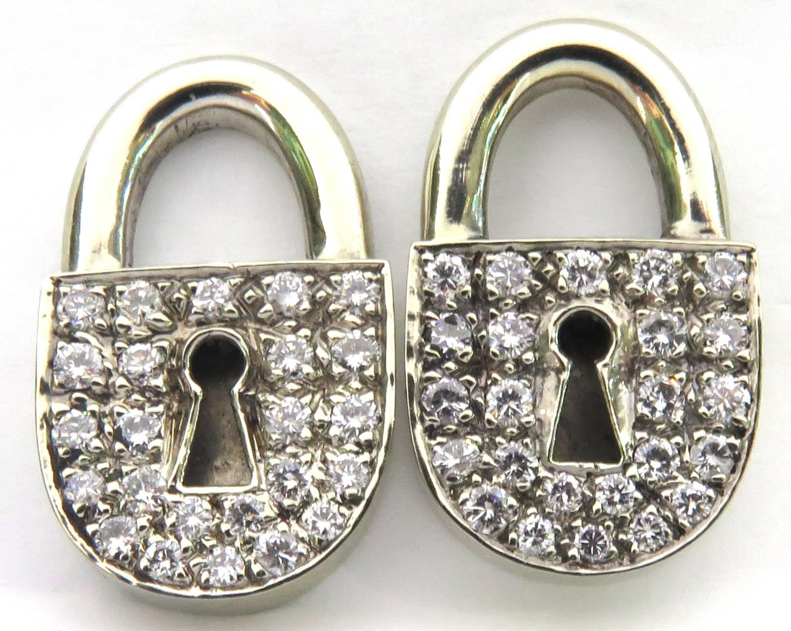 These edgy earrings have so much personality! So easy to wear and comfortable on. These post earrings are set in 14k white gold. There are 1.50ct diamonds. I put the flat plastic back on the back of these earrings (and all my personal earrings)