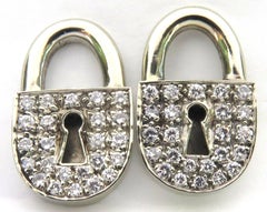 Unique Diamond White Gold Post Lock Motif Earrings