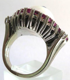 Unique Star Sapphire Diamond Ruby Mobe Pearl White Gold Eye Ring