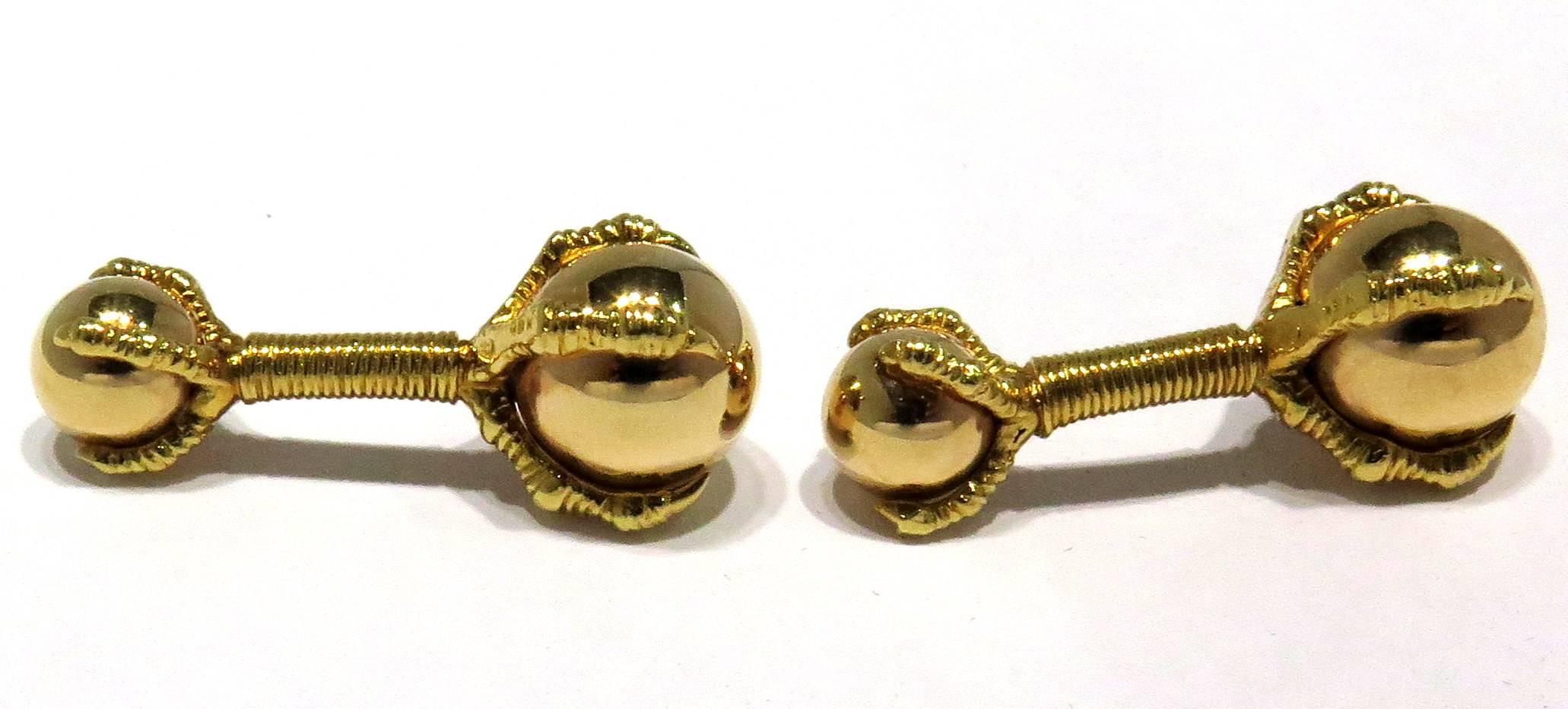 Exceptional Tiffany & Co. France Double Sided Ball and Claw Gold Cufflinks In Excellent Condition In Palm Beach, FL
