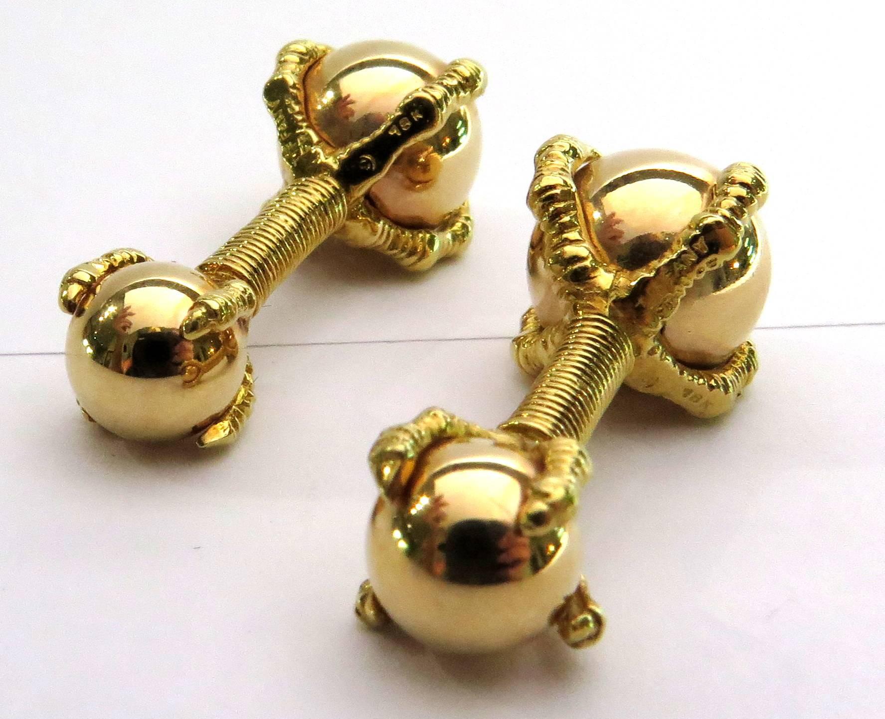 Women's or Men's Exceptional Tiffany & Co. France Double Sided Ball and Claw Gold Cufflinks