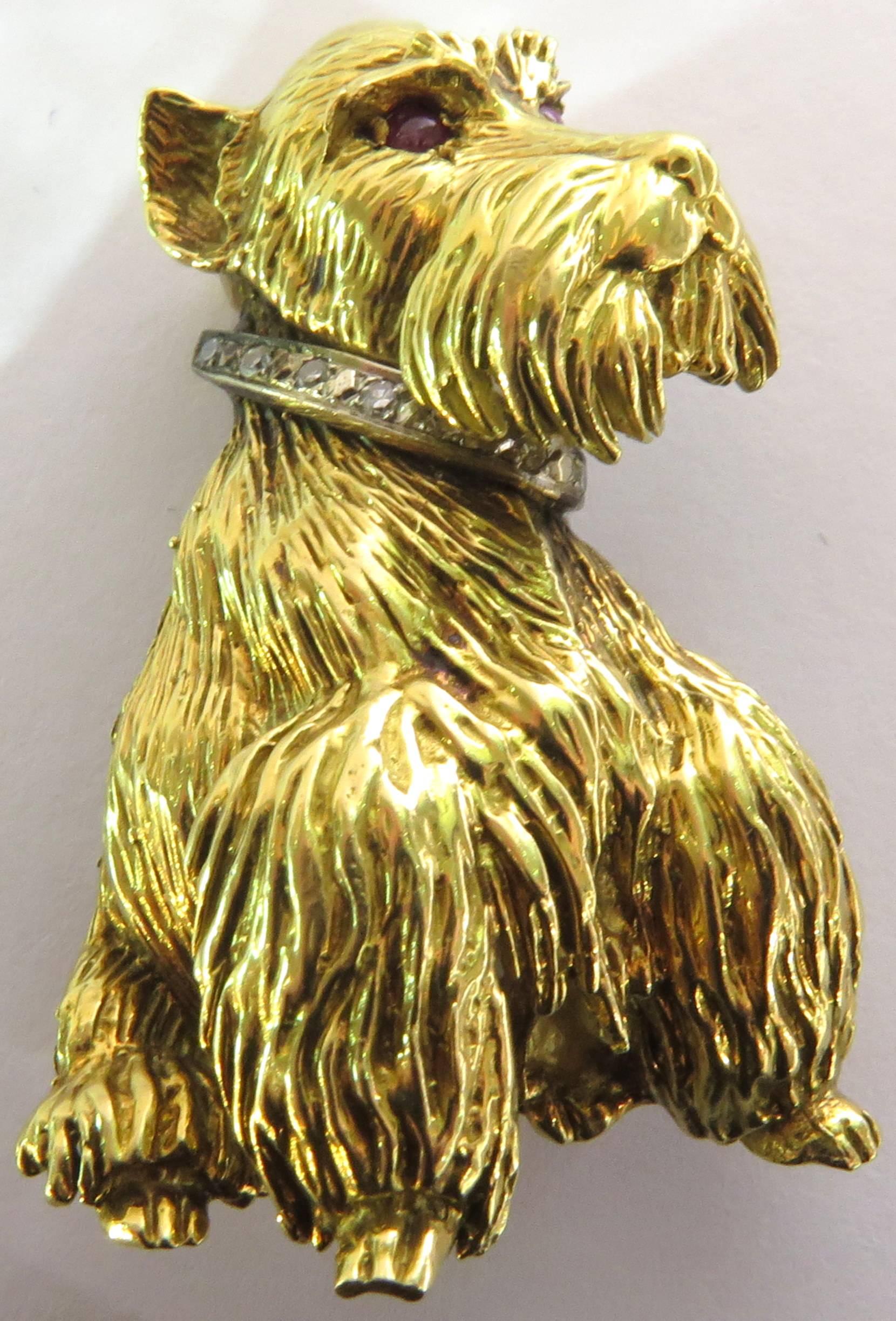 Women's or Men's Schnauzer Ruby Diamond Gold Dog Pin