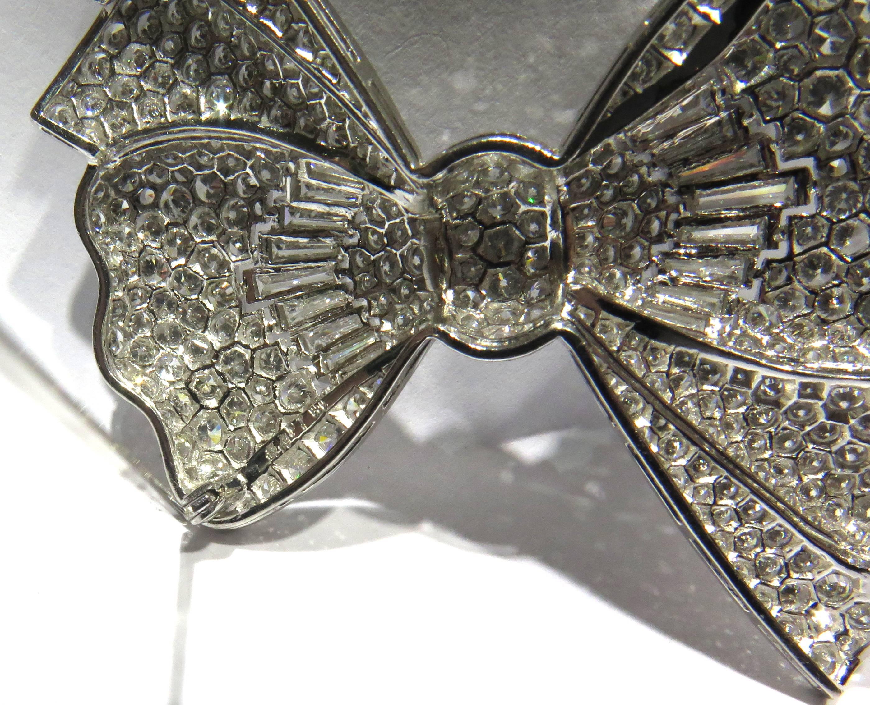 Spectacular  1950's   Diamond Platinum Bow Pin  1