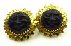 French Amazingly Sunny and Happy Gold Sun Face Earrings