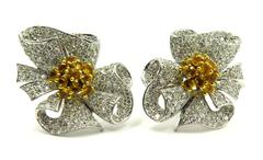 Stunning Yellow Sapphire Diamond Gold Ribbon Motif Earrings