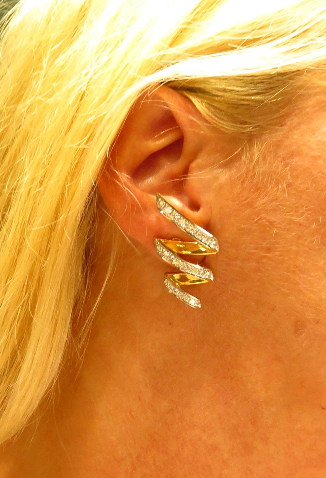 Women's Stunning Zig Zag Diamond Gold Earrings
