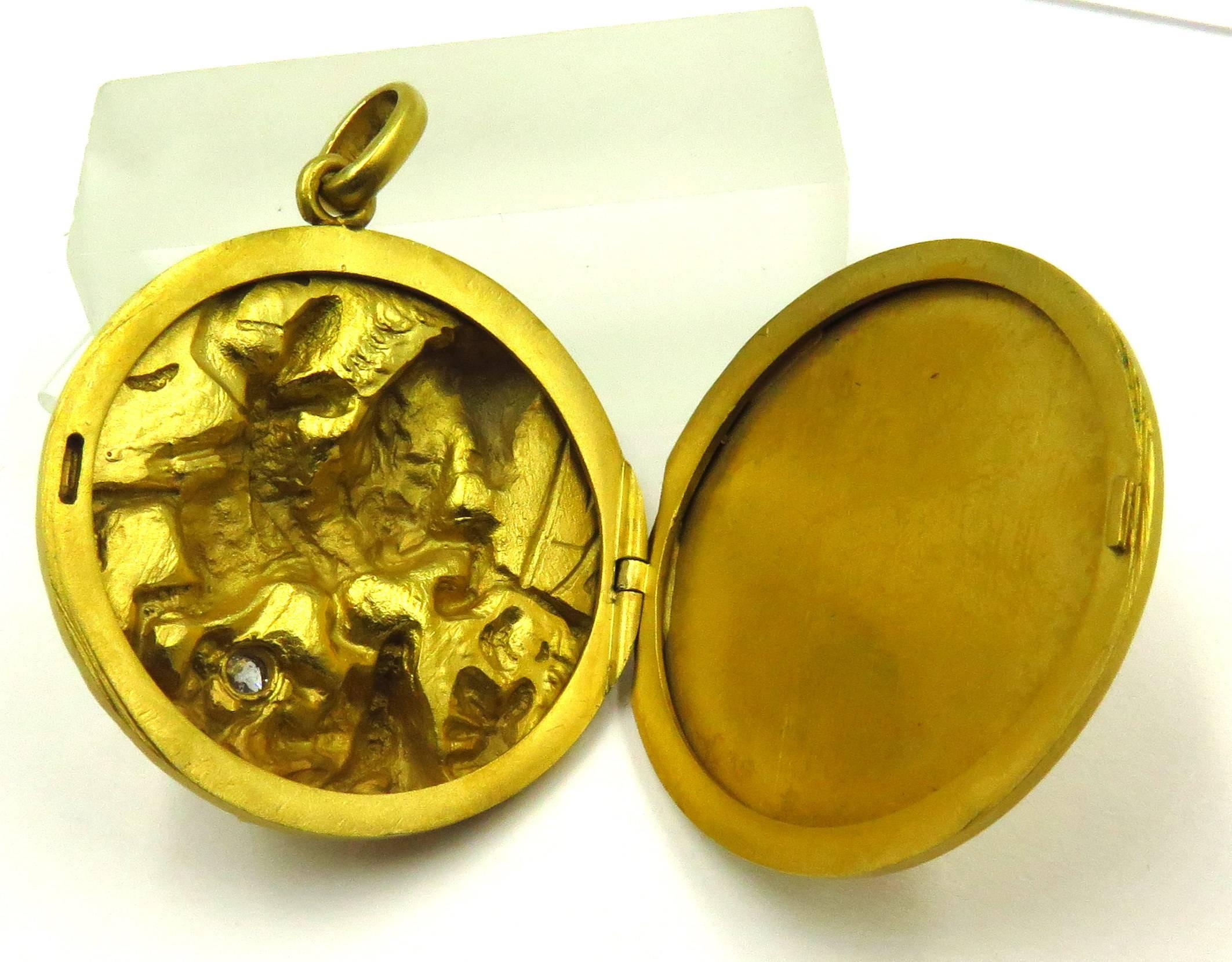 Women's or Men's High Relief Diamond Gold Saint George and The Dragon Locket Charm Pendant
