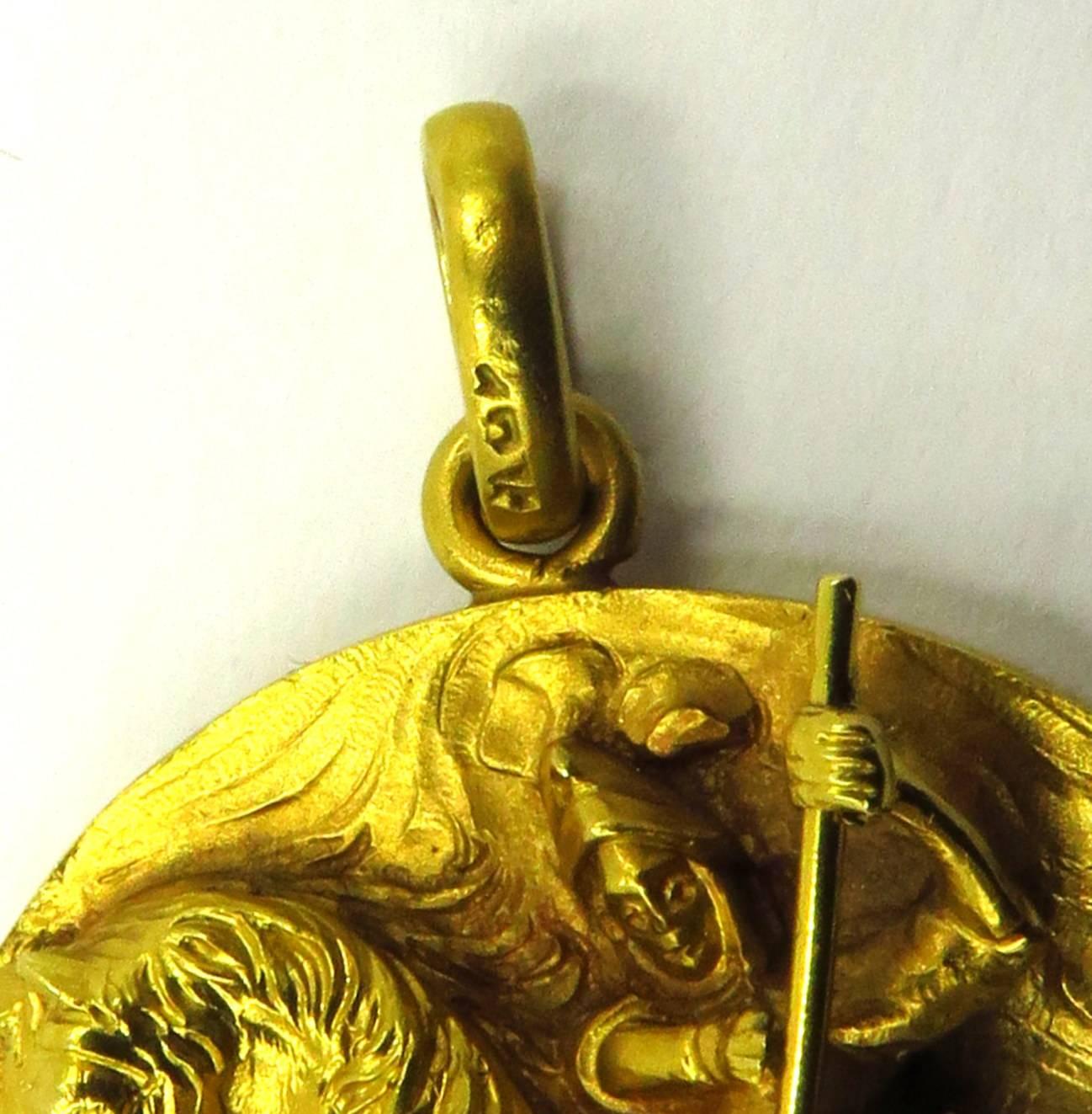 High Relief Diamond Gold Saint George and The Dragon Locket Charm Pendant 2