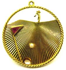 Tiffany & Co France 1950s Golf Hole in One Large Gold Charm Pendant