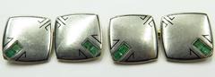 Arts and Crafts Period Enamel Emerald Gold Platinum Early Double Sided Cufflinks