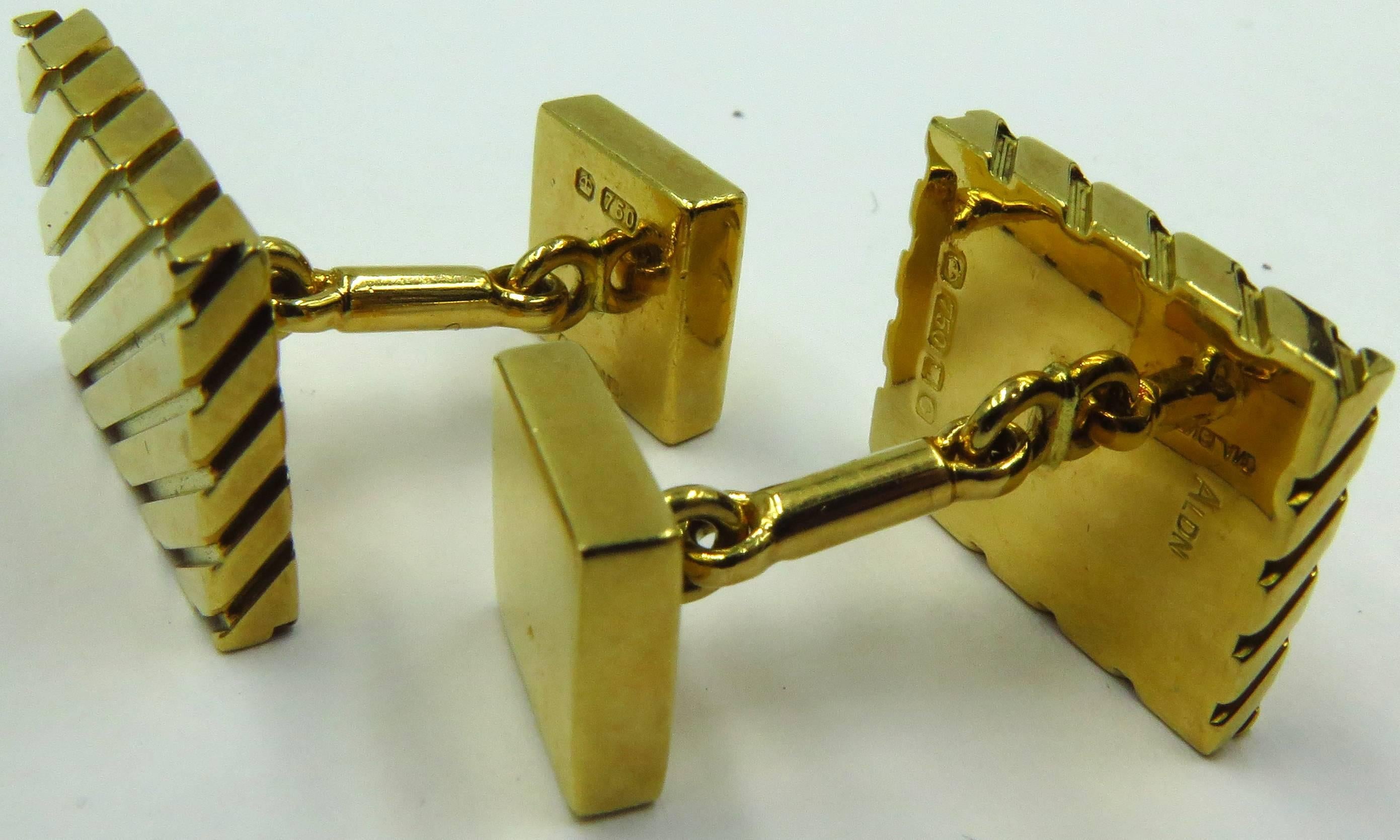 Women's 1960s Asprey Solid Double Sided Gold Block Cufflinks