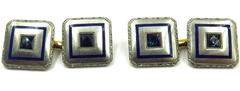 Elegant 1920s Sapphire Enamel Diamond Gold Platinum Double Sided Cufflinks