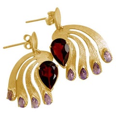 Twin Elegance Garnet and Amethyst Peacock Post Earrings