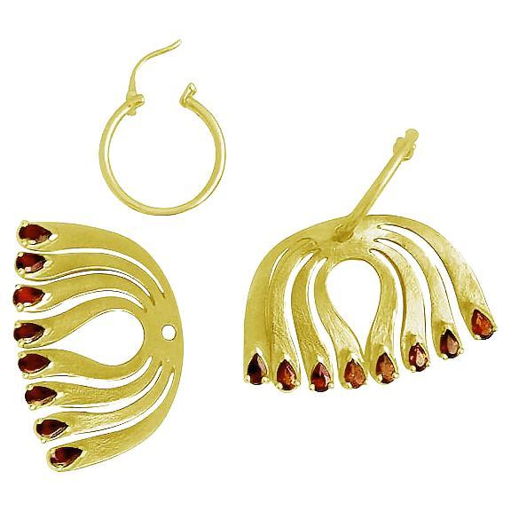 Pear Cut Twin Elegance Infinite Passion Garnet Peacock Hoop Earrings For Sale