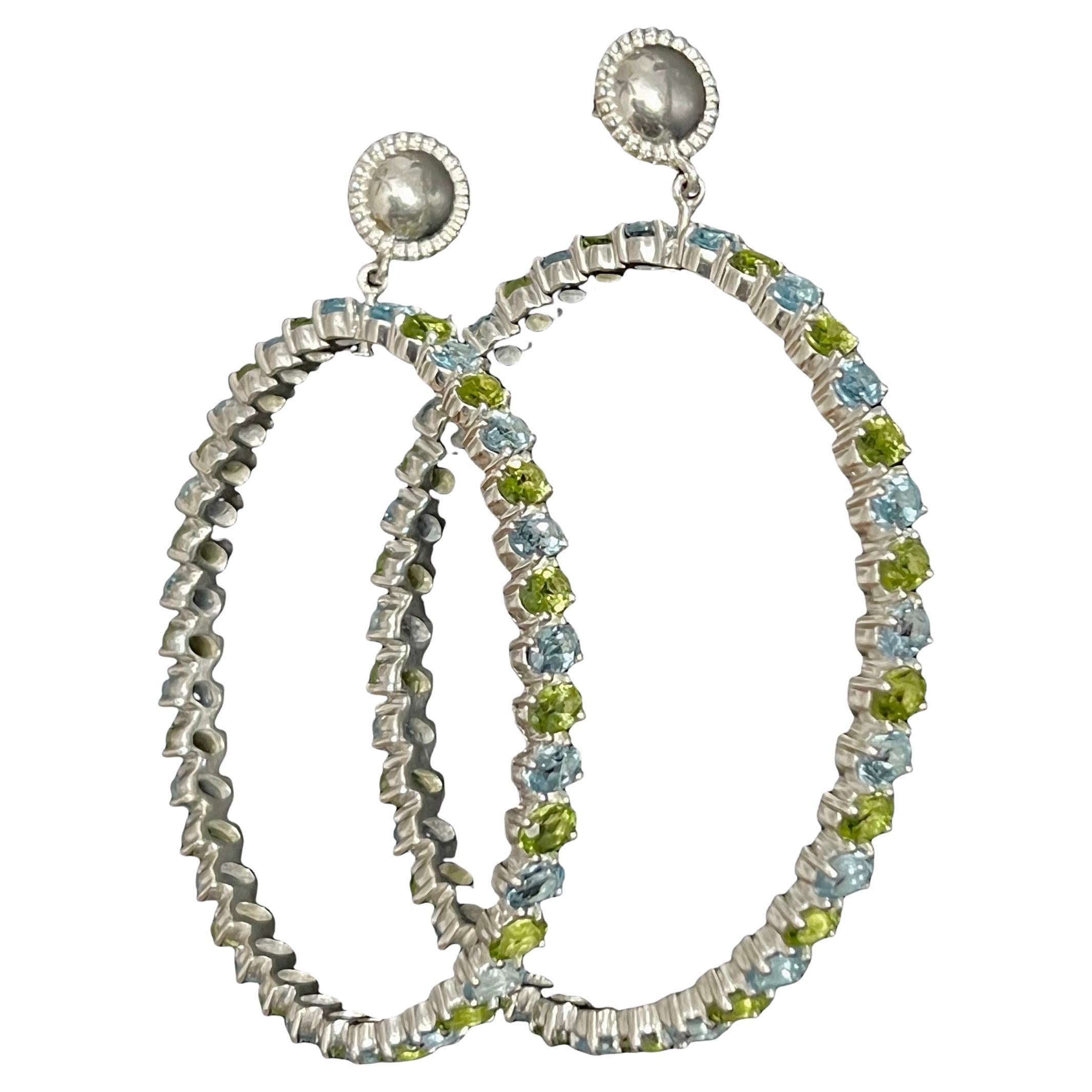 large silver gemstone hoop earrings