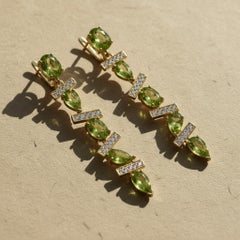Moderne geometrische Peridot-Tropf-Ohrringe, Silber, Gold