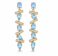 Orecchini pendenti con topazi dal design geometrico moderno, argento, oro