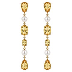 Citrine & Pearl Drop Multi-Shape Earrings, silver, gold