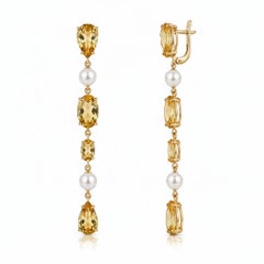 Citrine & Pearl Drop Multi-Shape Earrings, silver, gold