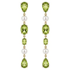 Peridot & Pearl Drop Multi-Shape Earrings, silver, gold