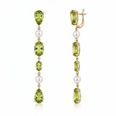 Peridot & Pearl Drop Multi-Shape Earrings, silver, gold