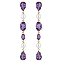 Amethyst & Pearl Drop Multi-Shape Earrings, silver, gold