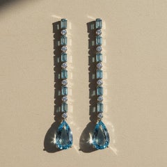 Topas-Ohrringe mit langem Anhänger, Silber, Gold