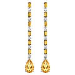 Citrin-Ohrringe mit langem Anhänger, Silber, Gold