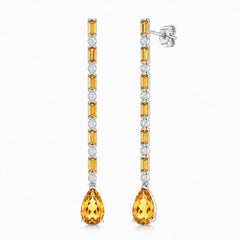Citrin-Ohrringe mit langem Anhänger, Silber, Gold