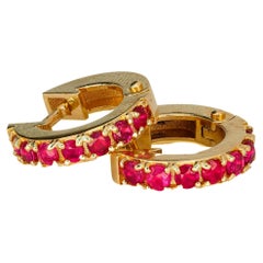 Hoop Earrings with Rubies. Ruby earrings in 14 karat gold.