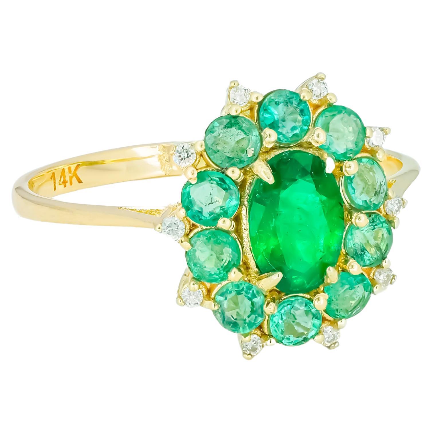 Emeralds and Diamonds 14k gold ring