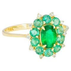Vintage Emeralds and Diamonds 14k gold ring