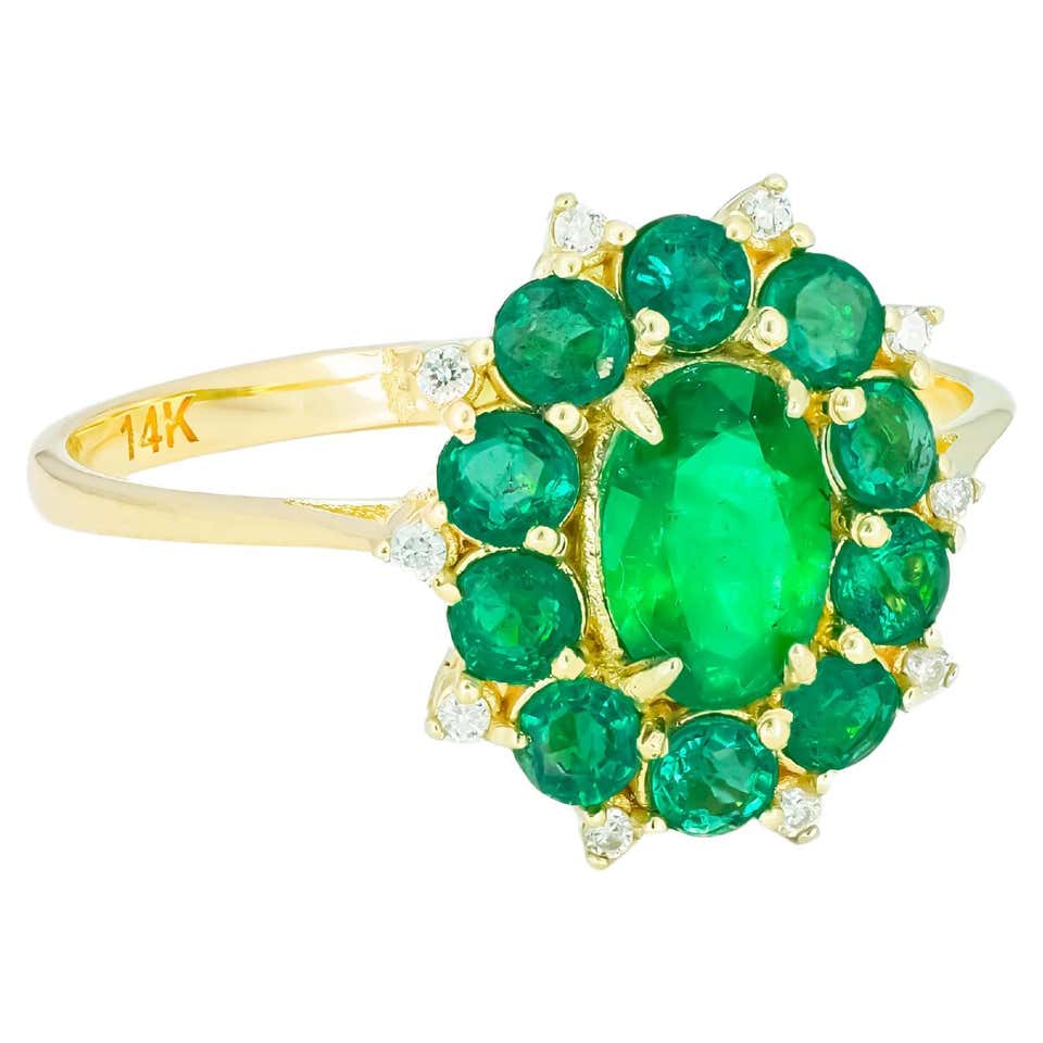 Genuine Emerald 14k Gold Ring, Emerald Engagement Ring For Sale at ...