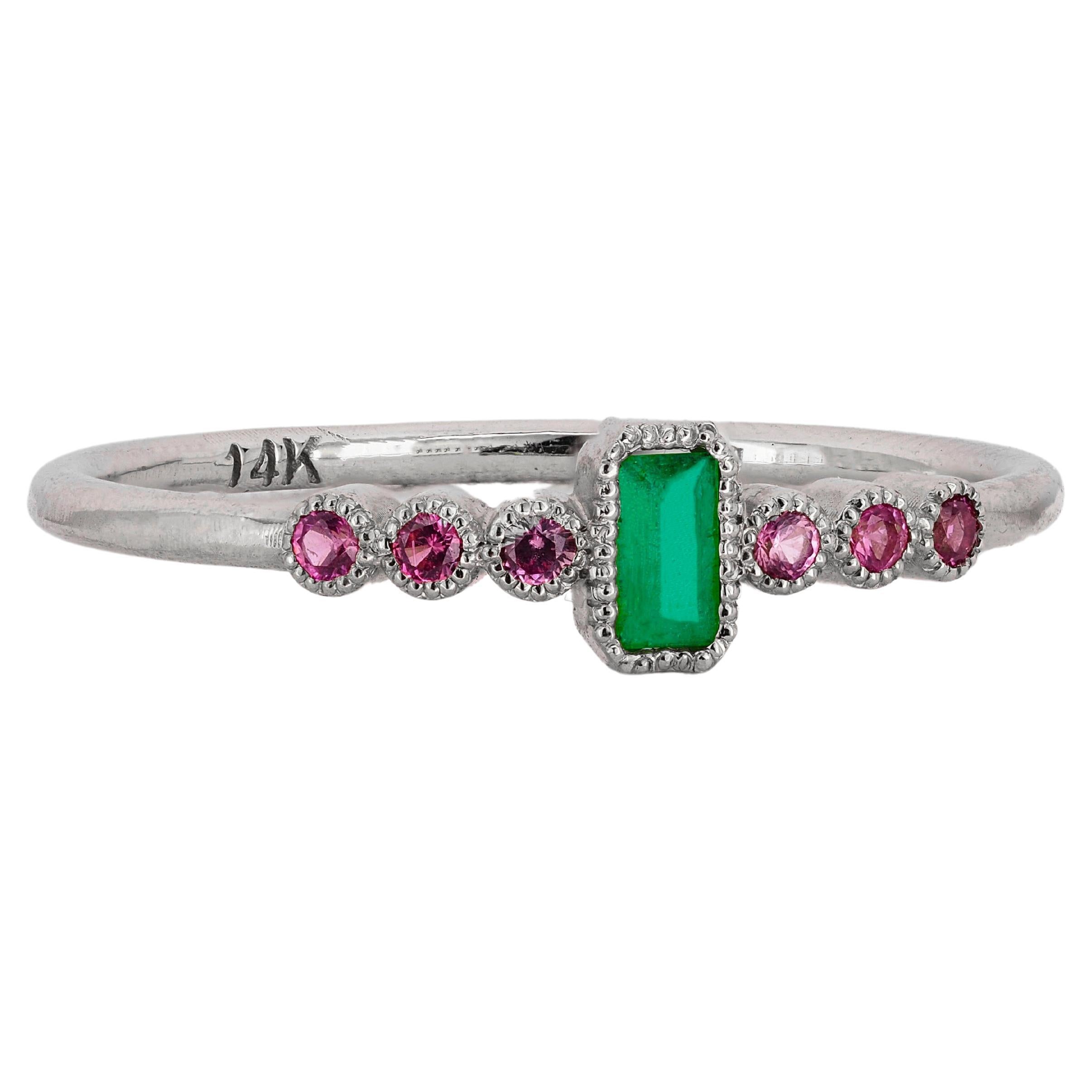 For Sale:  Baguette Cut Emerald and Sapphires 14k gold ring!