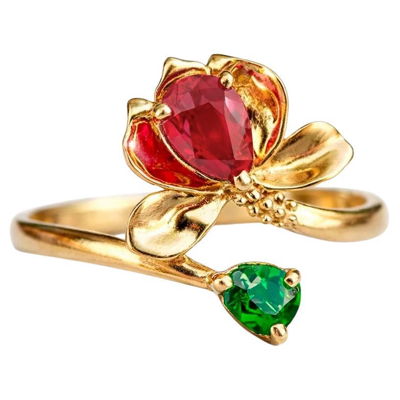 Im Angebot: 14K Gold Ring mit Rubin und Chrom Diopsid. ()