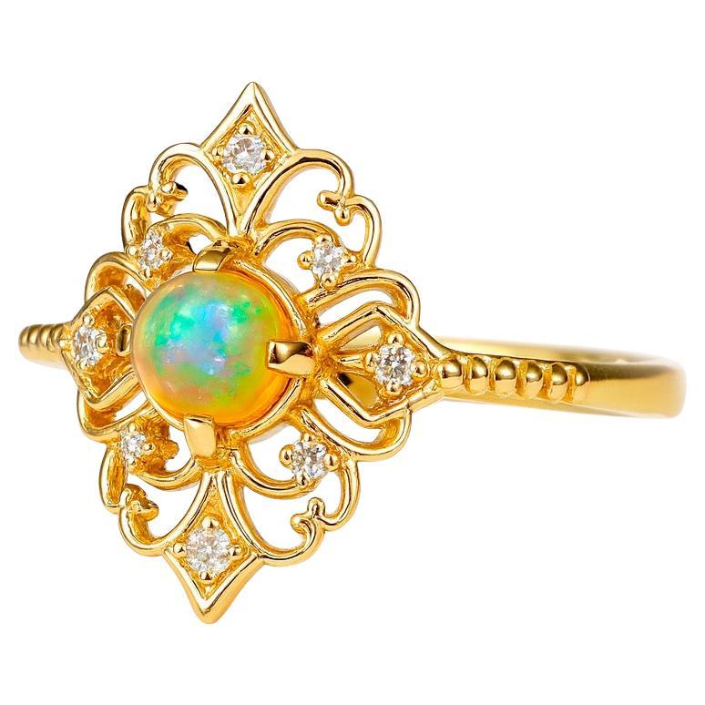 Bague en or 14 carats avec opale et diamants